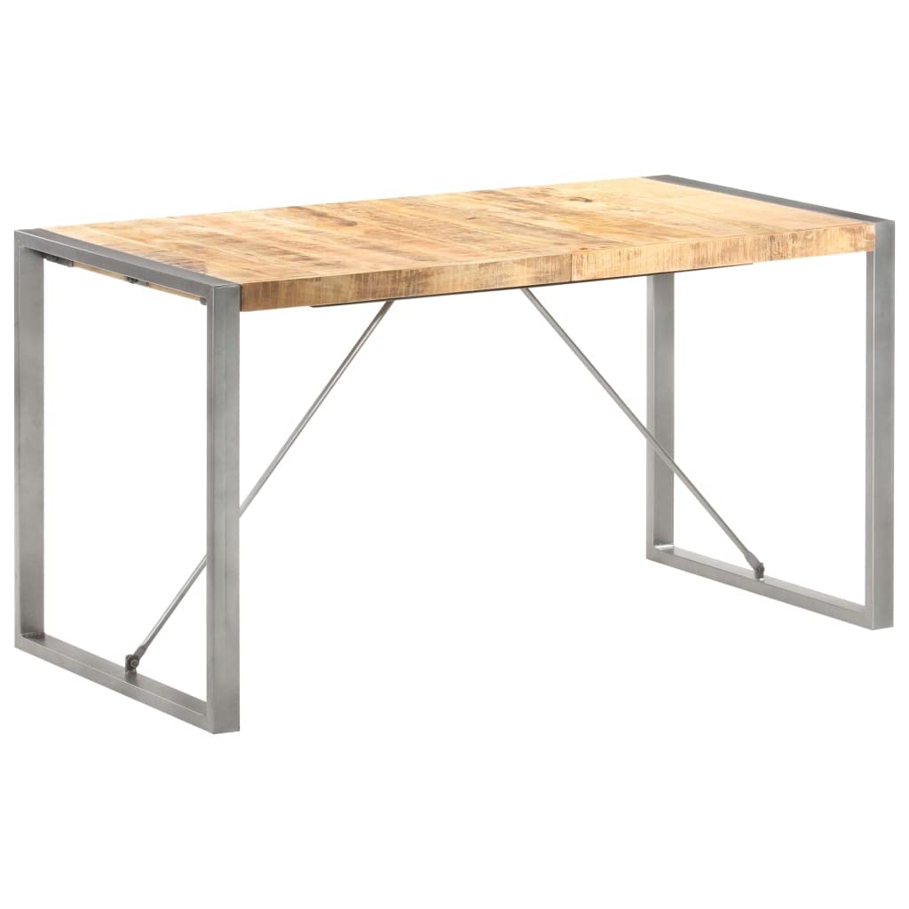vidaXL Rectangular Dining Table – Industrial Finish, Constructed from Solid Rough Mango Wood, Powder-Coated Steel Legs for Extra Stability – Brown and Gray