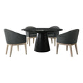 Lilola Home Jasper Ebony Black 5 Piece 59 Round Dining Table Set with Pedestal Base and Gray Chairs