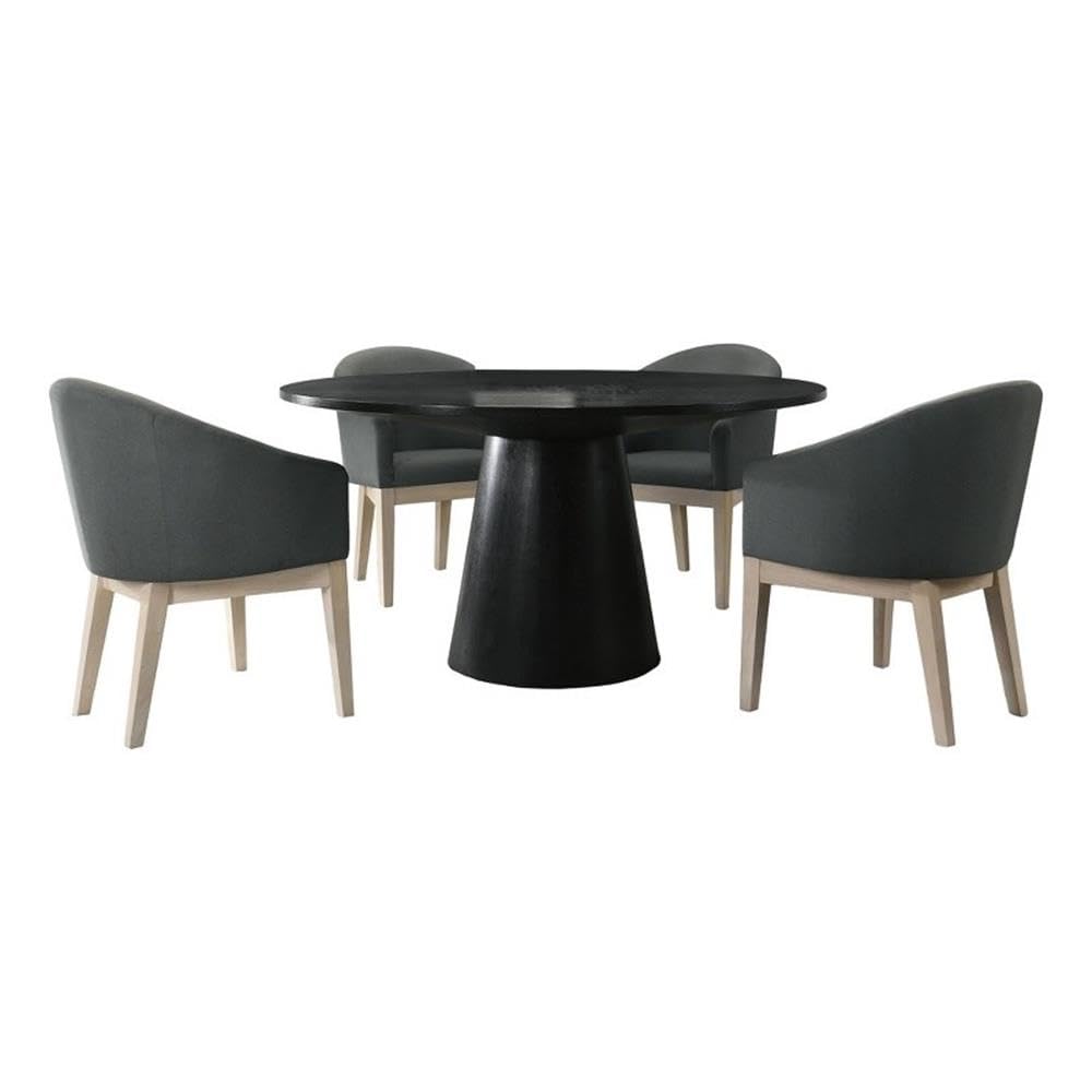 Lilola Home Jasper Ebony Black 5 Piece 59 Round Dining Table Set with Pedestal Base and Gray Chairs