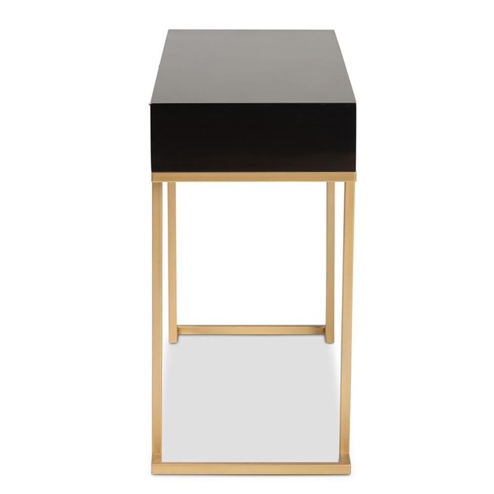 Baxton Studio Beagan Modern and Contemporary Black Finished Wood and Gold Metal 2-Drawer Console Table Black/Wood