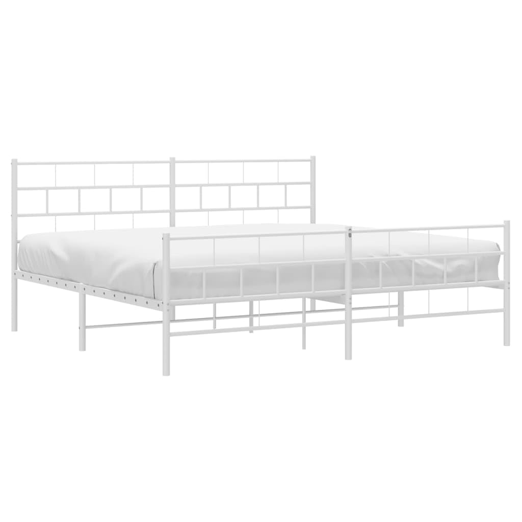 vidaXL 12-Inch White Metal King Bed Frame with Headboard & Footboard, Heavy-Duty Slats Support with Under-Bed Storage for Modern Bedroom, No Box Spring Needed & Easy Assembly, No Mattress