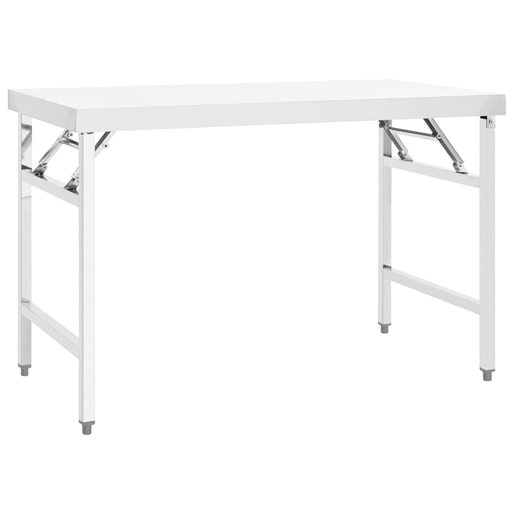 vidaXL Kitchen Folding Work Table 47.2&quot;x24&quot;x32&quot; - Robust Stainless Steel Gastronomy Workbench for Commercial Use - Easy Cleaning and Setup