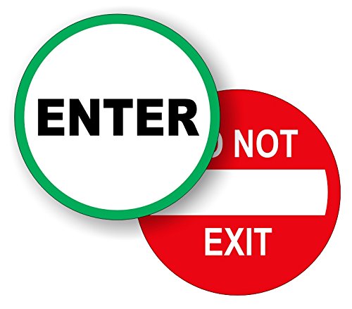 (Pair) 5-Inch Round Enter And Do Not Exit Vinyl Door Decals | Weatherproof Stickers | Glass Entry Labels Handicap Automatic Door