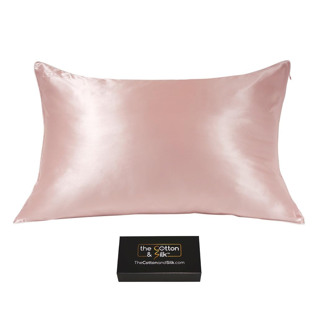 The Cotton & Silk 22 Momme Luxury Mulberry Silk Pillowcase With White Piping, Good For Hair And Skin, Zipper Closure, 100% 6A+ G