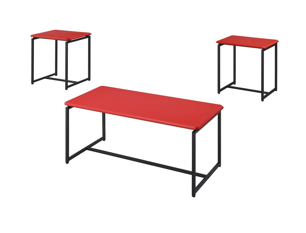 Lilola Home GT 3 Piece Red Carbon Fiber Wrap Coffee Table and End Table Set