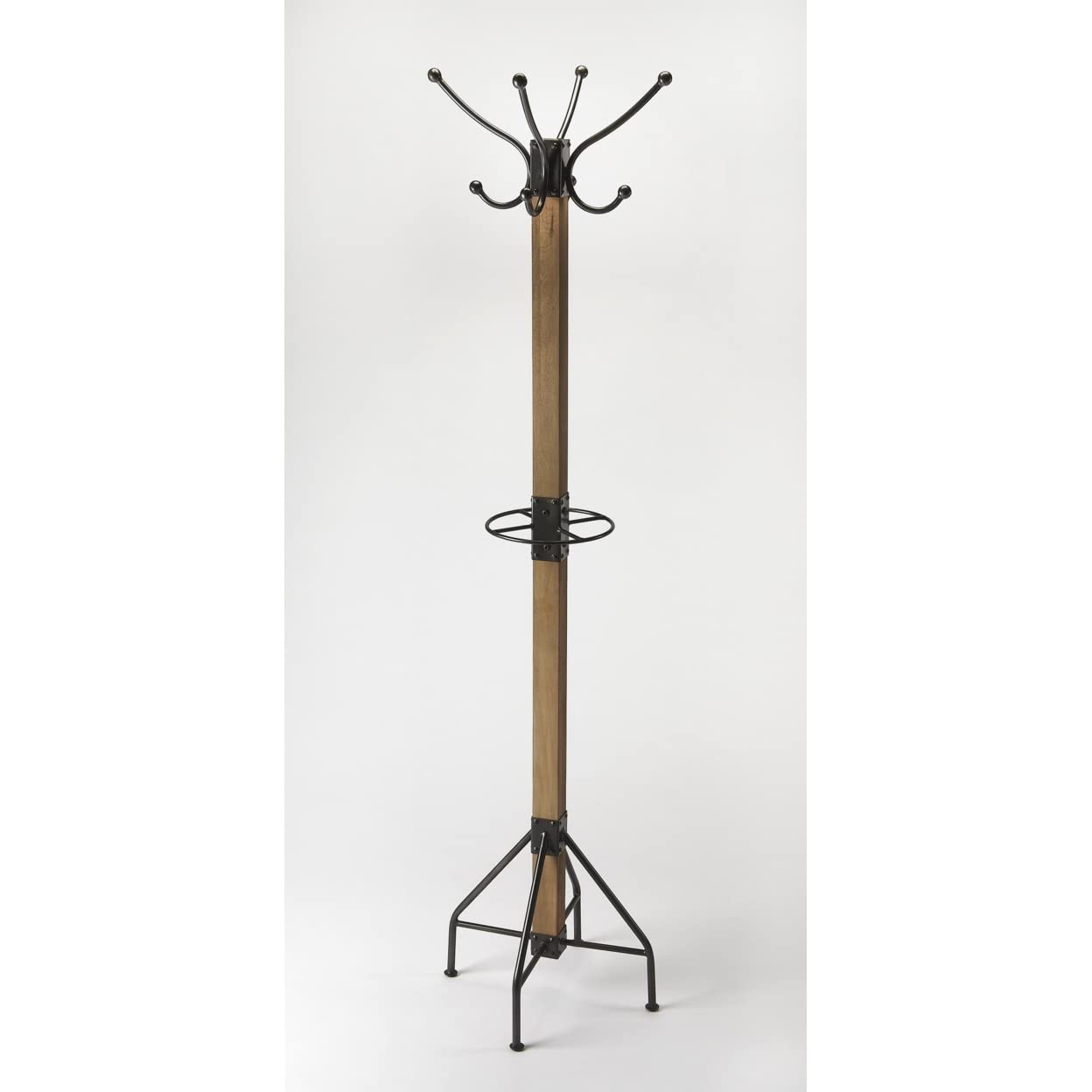 Homeroots Brown, Black Iron, Mango Wood Solids Logan Square Rustic Brown Coat Rack Tree