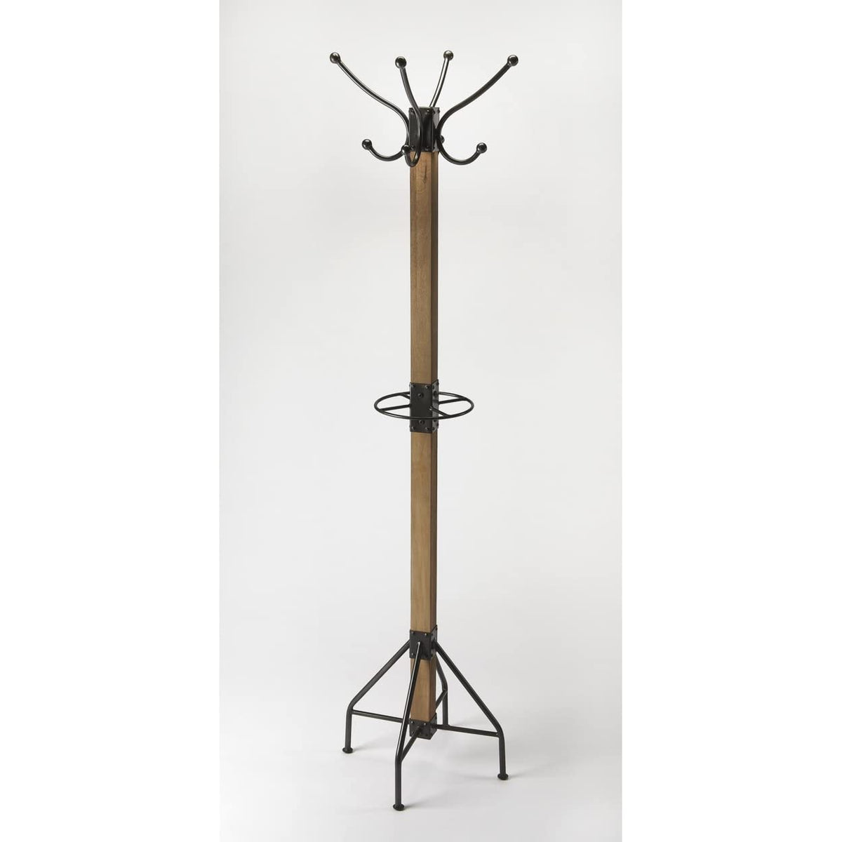 Homeroots Brown, Black Iron, Mango Wood Solids Logan Square Rustic Brown Coat Rack Tree