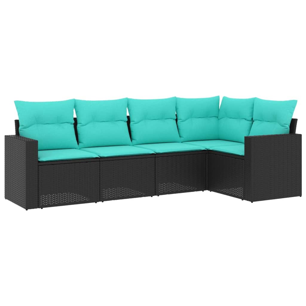 vidaXL Patio Sofa Set with Cushions - Outdoor/Garden Furniture 5 Pieces - Black Poly Rattan - Modular Design - Cushioned Seats - Removable, Washable Covers