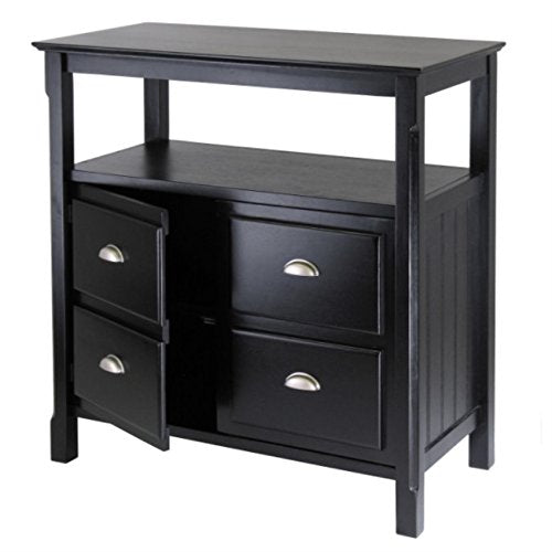 Ergode Wood Timber Buffet Cabinet - Contemporary Storage with Open Shelf, 2 Doors & Elegant Design - Black Finish - 36' W x 18.03' D x 35.98' H