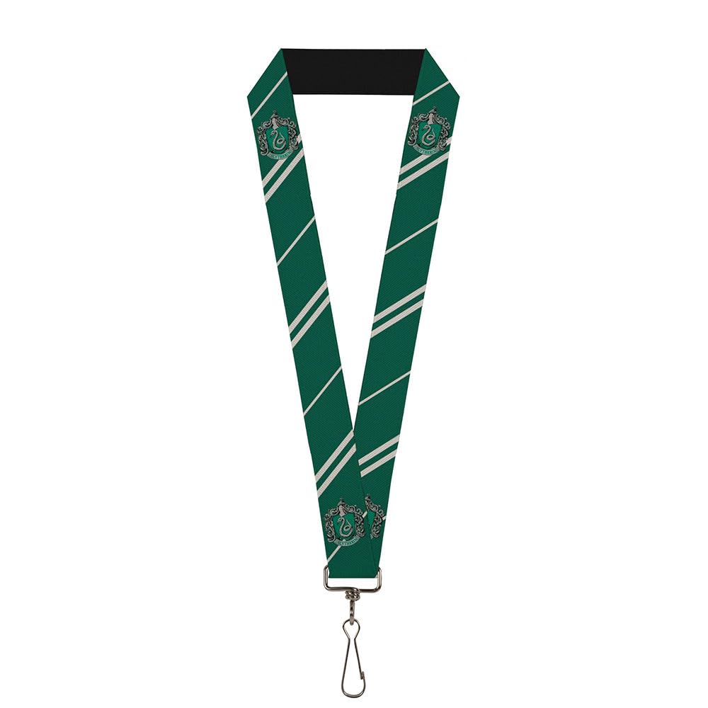 Buckle-Down Unisex Adults Lanyard - 1.0' Slytherin Crest/Stripe5 Green/Gray Key Chain, Multicolor, One Size Us