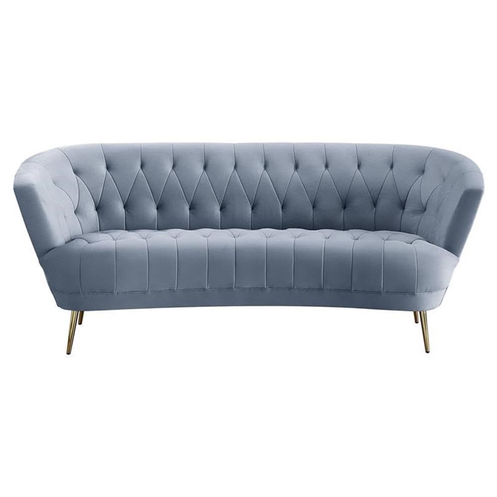 Acme Bayram Button Tufted Velvet Upholstery Sofa Metal Legs in Light Gray