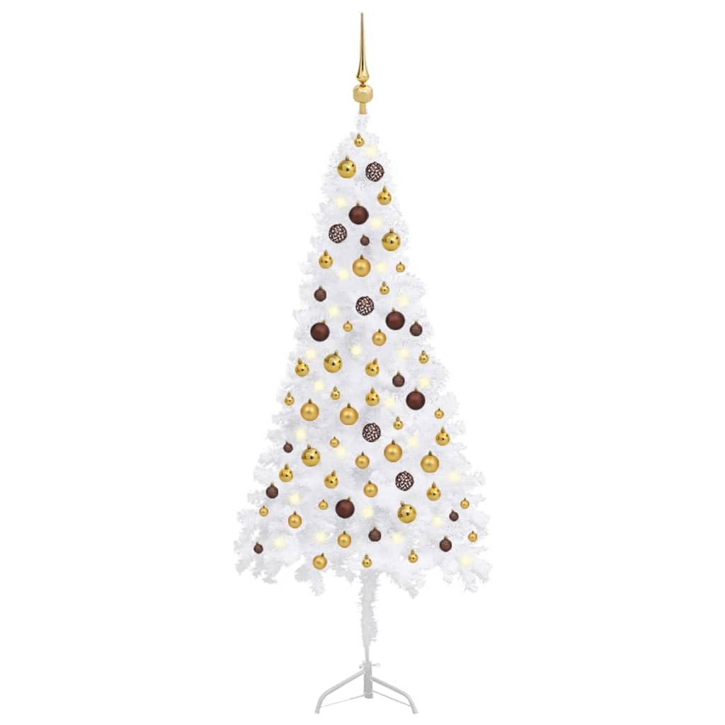 Vidaxl Corner Artificial Christmas Tree With Leds & Balls - Half Design, Reusable, Space-Saving Decoration