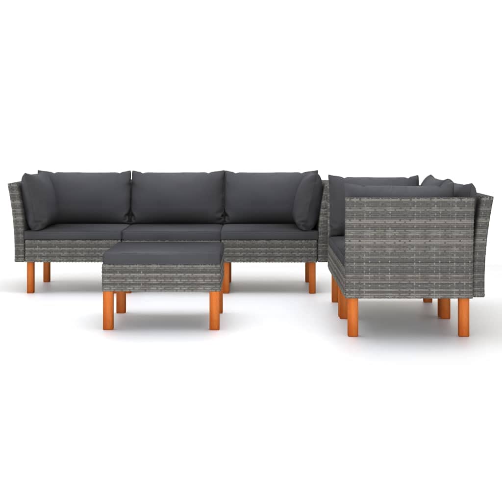 vidaXL Patio Lounge Set - Farmhouse Styled Outdoor Garden Furniture - 6 Piece Set with Pursuits - Lightweight, Weather-Resistant PE Rattan Construction and Comfortable Cushions, Gray