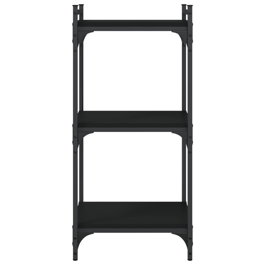 vidaXL 3-Tier Black Bookcase in Engineered Wood - Freestanding Bookshelf with Metal Frame for Home and Office Use, 15.7"x11.8"x33.9"