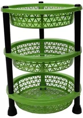 3 Layer Round Plastic Storage Rack For Vegetables & Fruits Multipurpose Kitchen Organiser (Random Color)