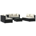 vidaXL 7 Piece Black PE Rattan Garden Lounge Set with Cushions and Tempered Glass Coffee Table for Patio Outdoor and Indoor Seating