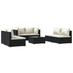 vidaXL 7 Piece Black PE Rattan Garden Lounge Set with Cushions and Tempered Glass Coffee Table for Patio Outdoor and Indoor Seating
