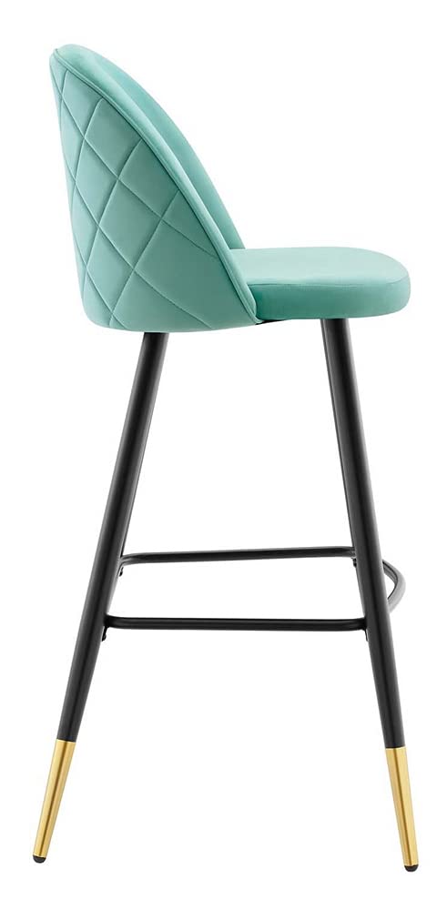 Modway Cordial Performance Velvet Dining Bar Stools in Mint - Set of 2