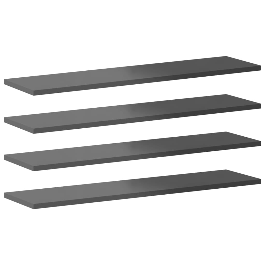 vidaXL 31.5&quot;x7.9&quot;x0.6&quot; Modern Bookshelf Boards in High Gloss Gray - Made of Engineered Wood, Set of 8, Easy Maintenance