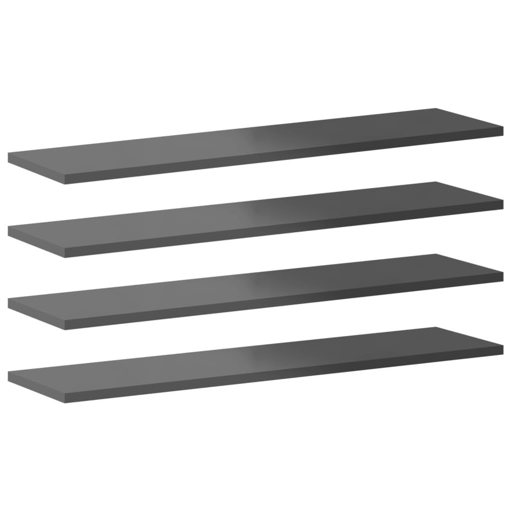 vidaXL 31.5&quot;x7.9&quot;x0.6&quot; Modern Bookshelf Boards in High Gloss Gray - Made of Engineered Wood, Set of 8, Easy Maintenance