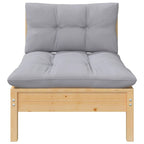 vidaXL Solid Pinewood Patio Middle Sofa with Gray Cushions – Durable Outdoor Furniture with Modular Design for Personalized Configuration