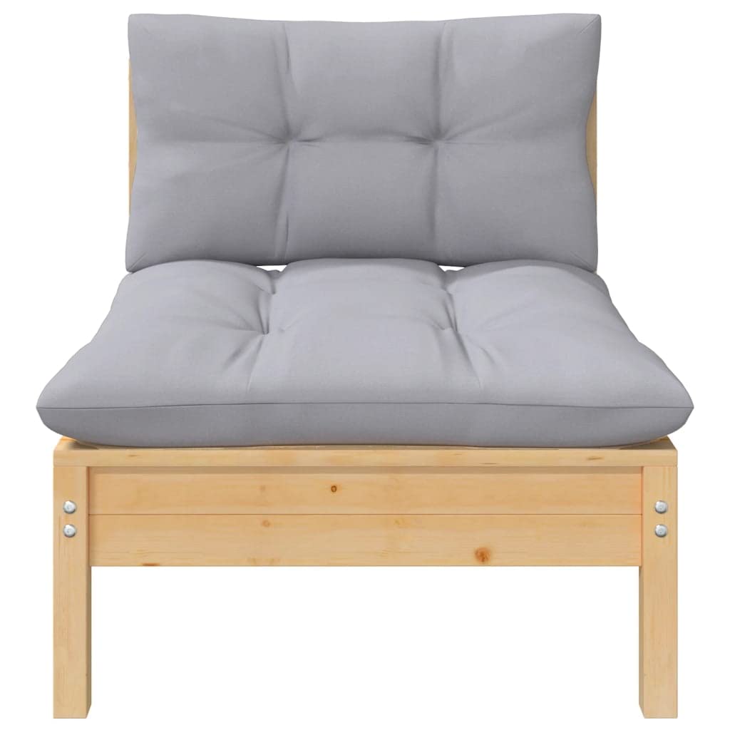 vidaXL Solid Pinewood Patio Middle Sofa with Gray Cushions – Durable Outdoor Furniture with Modular Design for Personalized Configuration