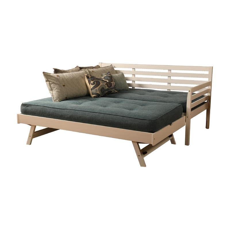 Kodiak Furniture Boho Wood Daybed and Pop Up Bed in White with Linen Mattress