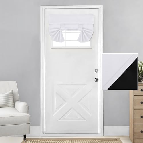 Homeideas 100% Blackout French Door Curtains, Privacy Small Door Curtains For Door Window, 26 X 20 Inch Door Shades For Front Door, Thermal Insulated Door Window Covering, (1 Panel, Greyish White)