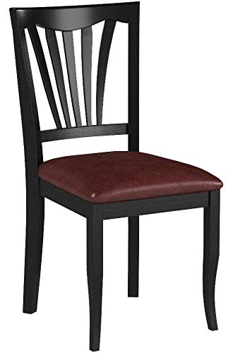 East West Furniture Avon Dining Faux Leather Upholstered Wooden Chairs, Set of 2, Black