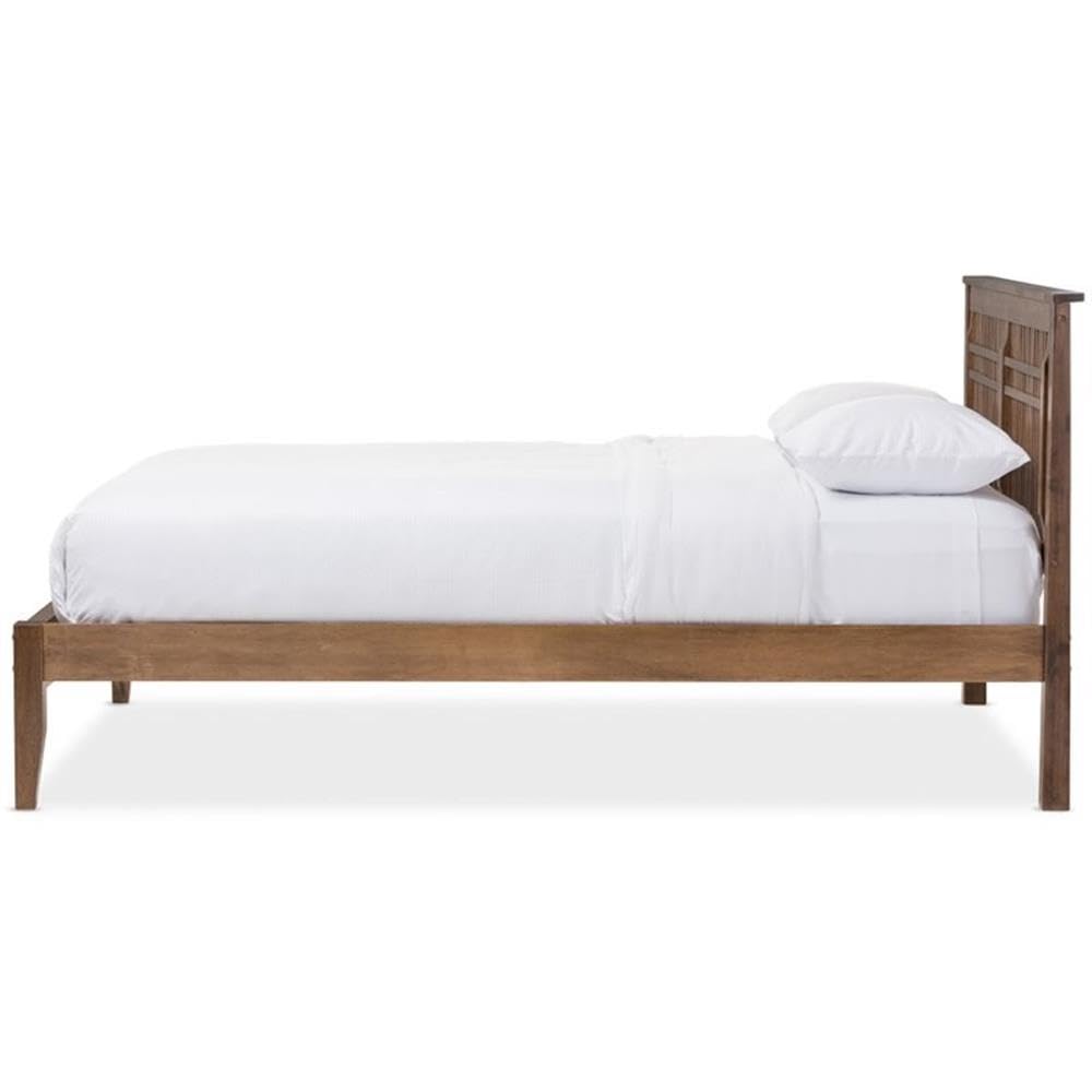 Baxton Studio Loafey Mid-Century Modern Solid Walnut Wood Window-Pane Style Queen Size Platform Bed