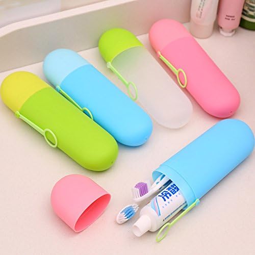 Dhruheer Plastic Travel Bathroom Toothbrush Toothpaste Holder Cover Case Organizer Container  Multicolor (2)