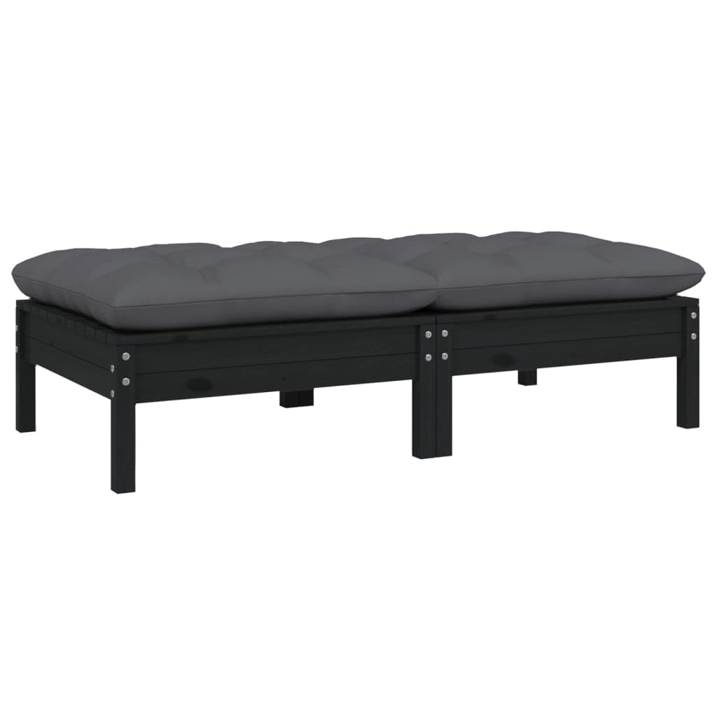vidaXL 2-Seater Patio Sofa - Outdoor Relaxation Furniture with Cushions, Flexible Modular Design, Made from Solid Pinewood, Black