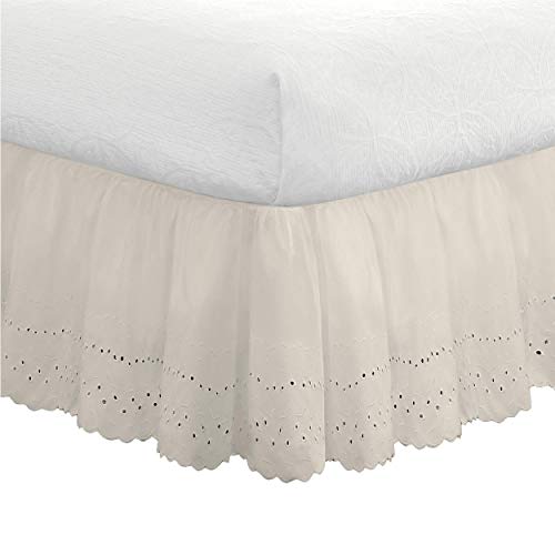 FRESH IDEAS Eyelet Bed Skirt Dust Ruffle Embroidered Details, Classic 14
