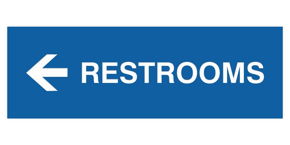 Signs Bylita Basic Restrooms Left Arrow Directional Wall Or Door Sign (Blue) - Large (1 Pack)