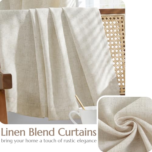 Jinchan Linen Blend Beige Curtains 100Wx84L Inches For Living Room Extra Wide Farmhouse Rod Pocket Back Tab Light Filtering Window Drapes With Lined For Bedroom Crude 1 Panel Ecru