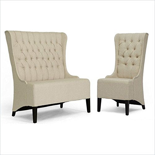 Baxton Studio Vincent Beige Linen Modern Loveseat Bench And Chair Set