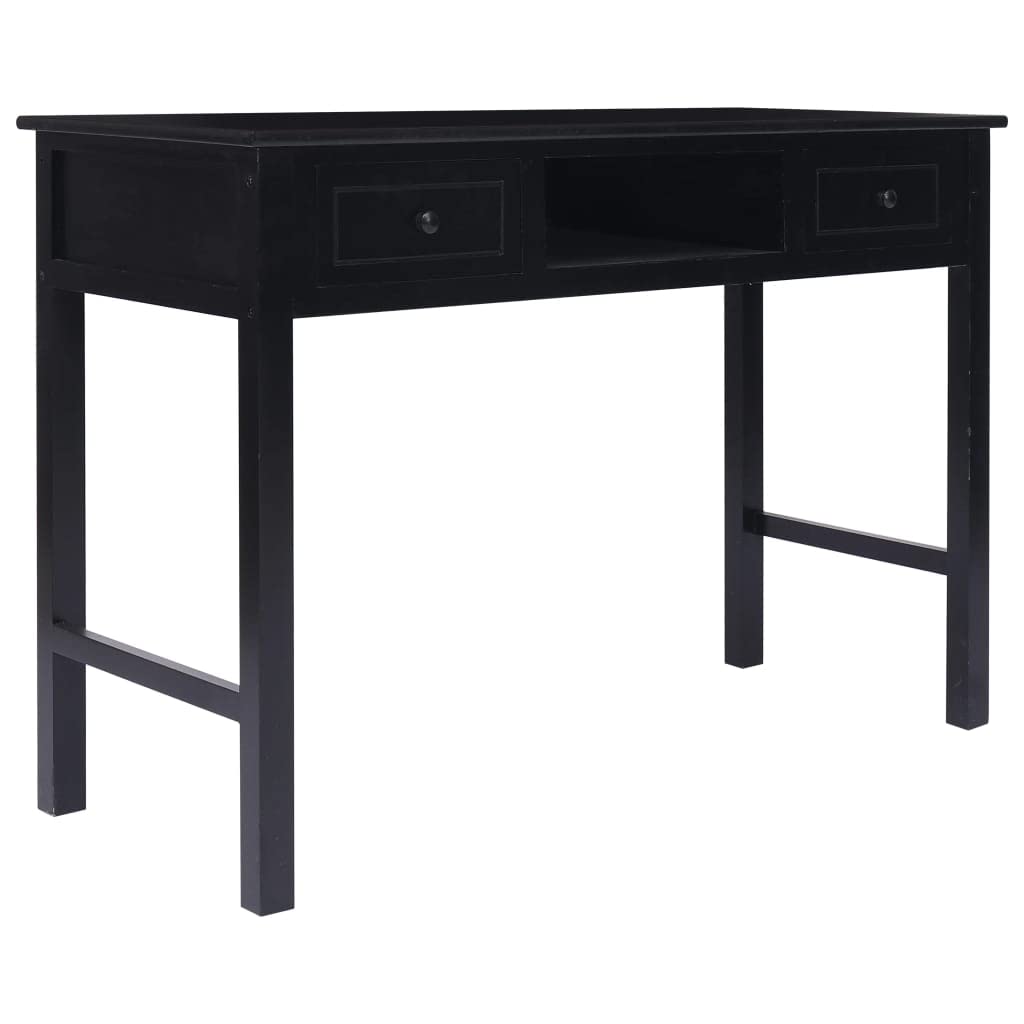 vidaXL Black Wooden Writing Desk 43.3&quot;x17.7&quot;x29.9&quot;, Versatile Office Computer Table with Drawers, Scandinavian Farmhouse Design, Durable Paulownia and Poplar Wood, Home Office Furniture