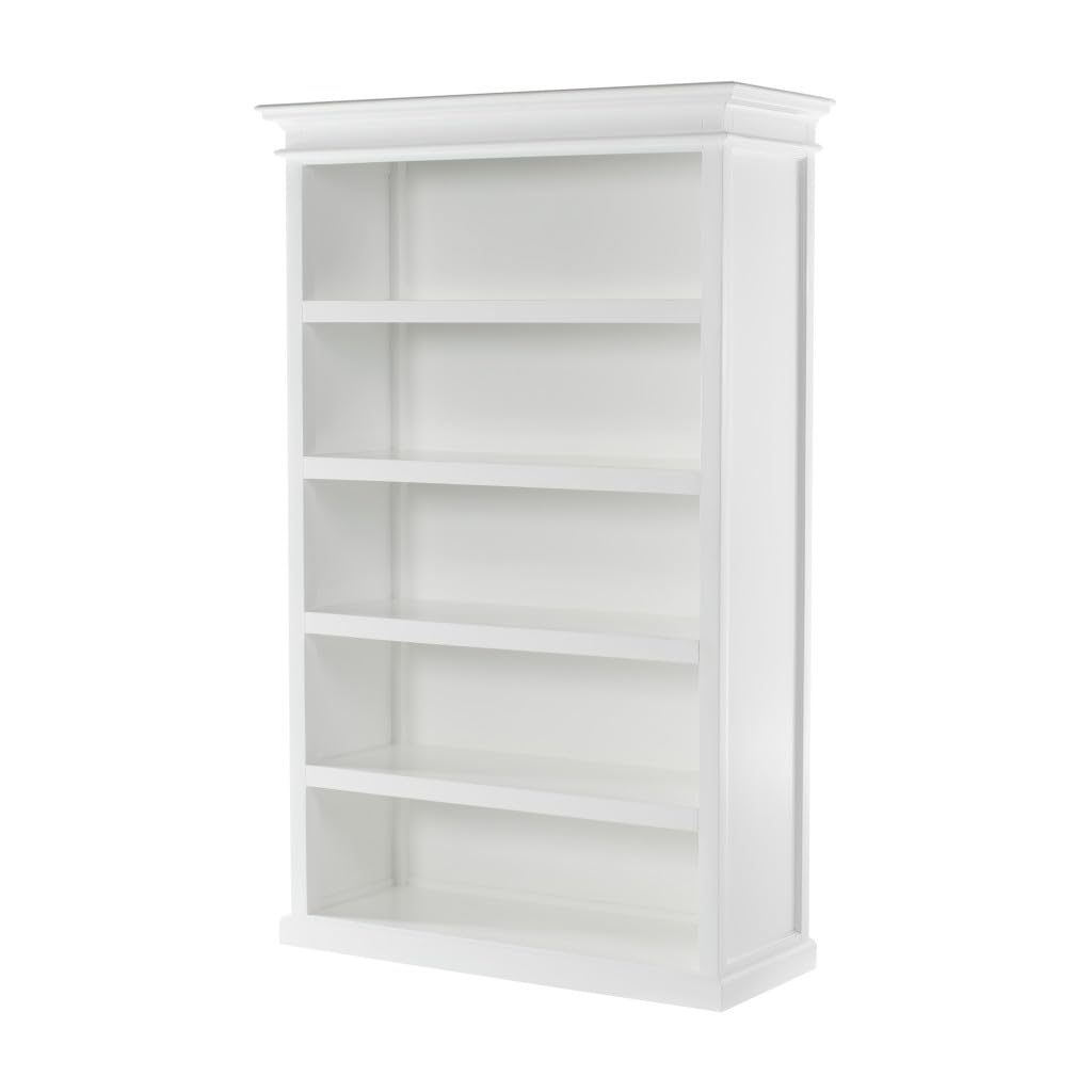 HomeRoots 523195 77 in. Antiqued White Solid Wood Five Tier Standard Bookcase