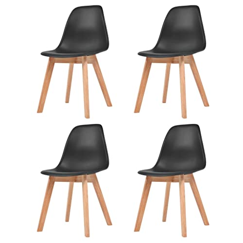 vidaXL Dining Chairs 4 Pcs, Accent Chair with Solid Wood Legs, Side Chair for Kitchen Living Room, Scandinavian Style, Black Plastic
