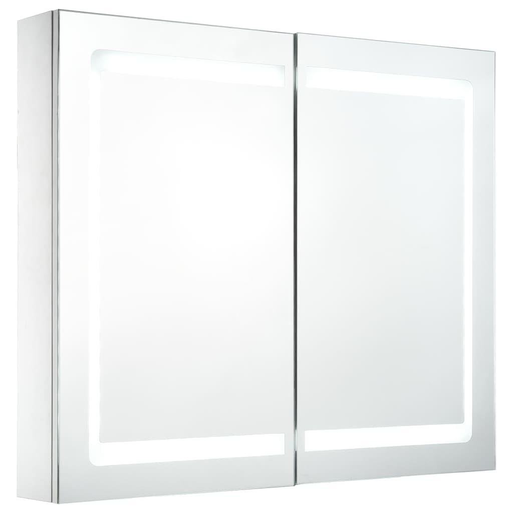 vidaXL LED Bathroom Mirror Cabinet with Shelves – White and Silver – Wall Mounted Design with On/Off Switch and USB Interface - 31.5"x4.8"x26.8"