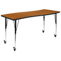 Flash Furniture Mobile 26"W x 60"L Rectangular Wave Collaborative Oak Thermal Laminate Activity Table - Standard Height Adjustable Legs