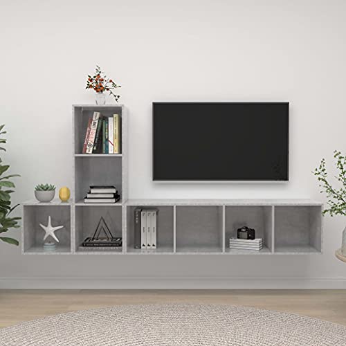 vidaXL TV Stand Set 3 Piece Wall Mounted Hanging Stand Unit Stereo Storage HiFi Plasma Cabinet for Living Room Furniture Concrete Gray Engineered Wood