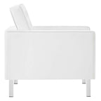 Modway Eei-3391- Loft Tufted Button Faux Leather Upholstered Accent Armchair In Silver White