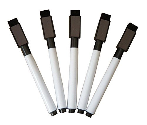 Fine Tip Dry Erase Black Markers With Magnetic Cap And Eraser, Perfect For Dry Erase Boards And Whiteboards Pack Of 5