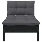 vidaXL Patio Middle Sofa - Comfortable with Cushions - Freestanding Black Garden Furniture - Solid Pinewood Construction - Flexible Modular Design