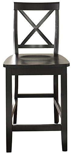 Crosley Furniture X-Back Wood Counter Height Bar Stools Set of 2, Black, 24-inch