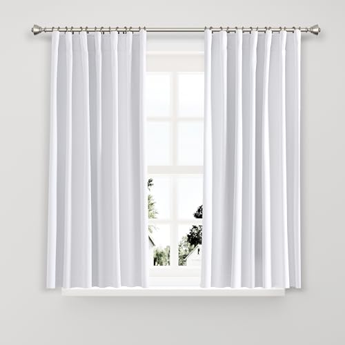 Joywell Linen 100% Blackout Curtains 45 Inches Length Long, Rod Pocket/Back Tab/Hook Belt/Clip Rings, Thermal Insulated Darkening Drapes For Bedroom Living Room (2 Panels Set,W52 X L45, White)