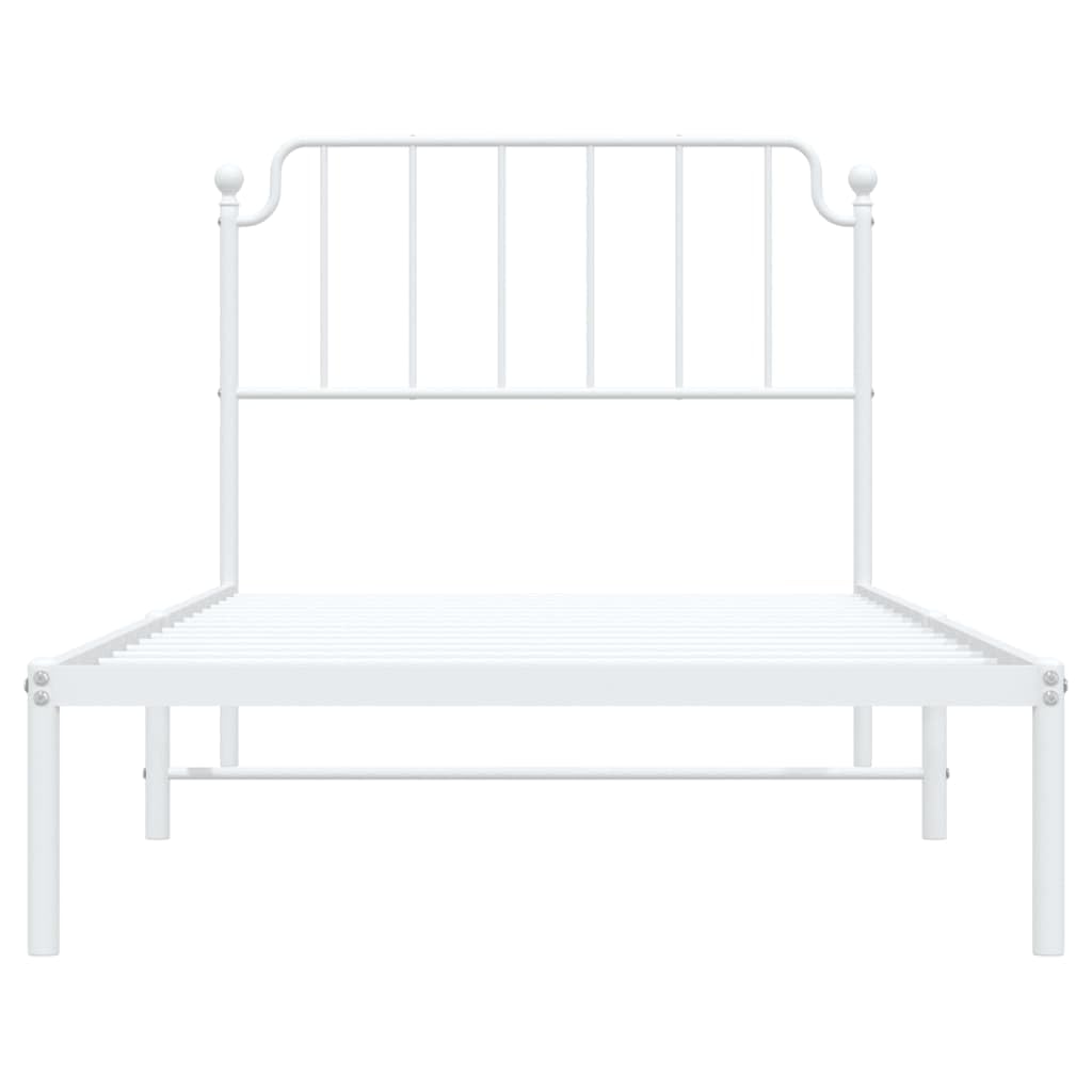 vidaXL White Metal Bed Frame with Headboard and Extra Storage Space - Robust Powder-Coated Steel Construction - Supportive Metal Slats - Suitable for 39.4 x 78.7 Mattress