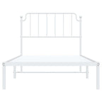 vidaXL White Metal Bed Frame with Headboard and Extra Storage Space - Robust Powder-Coated Steel Construction - Supportive Metal Slats - Suitable for 39.4 x 78.7 Mattress