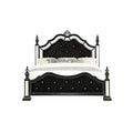 HomeRoots Wood Black Felt Finish King Bed with Crystal Mirrored Embellished